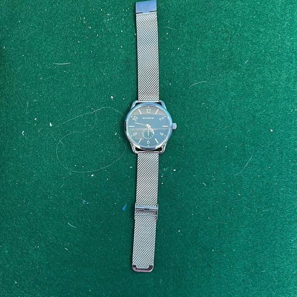 Rocawear Men's Large Green Dial Silver Mesh Band Stainless Steel Watch